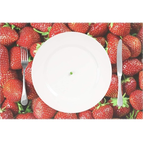 NEW Strawberry Fabric Placemats Rectangle Reversible Set of 4 Picnic Patio Set - Picture 3 of 4
